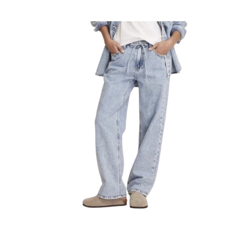 New PARKE x Target Wide Leg Jeans Women's Size 10 Blue Mid-Rise Drawstring Baggy